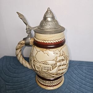 Avon Ceramic Nautical Beer Stein with Pewter Lid - Cream and Brown